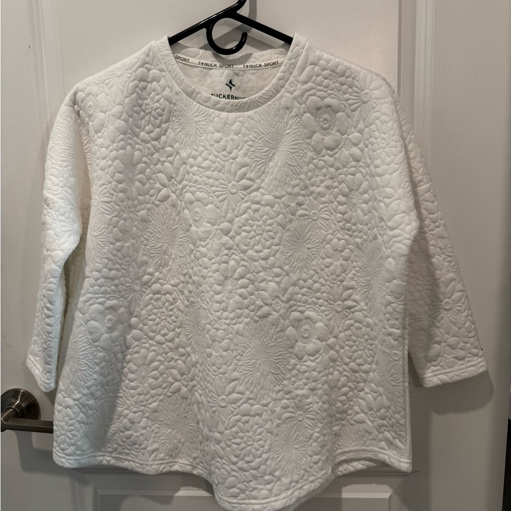 Tuckernuck White Boxy Sweatshirt with Embellished Style